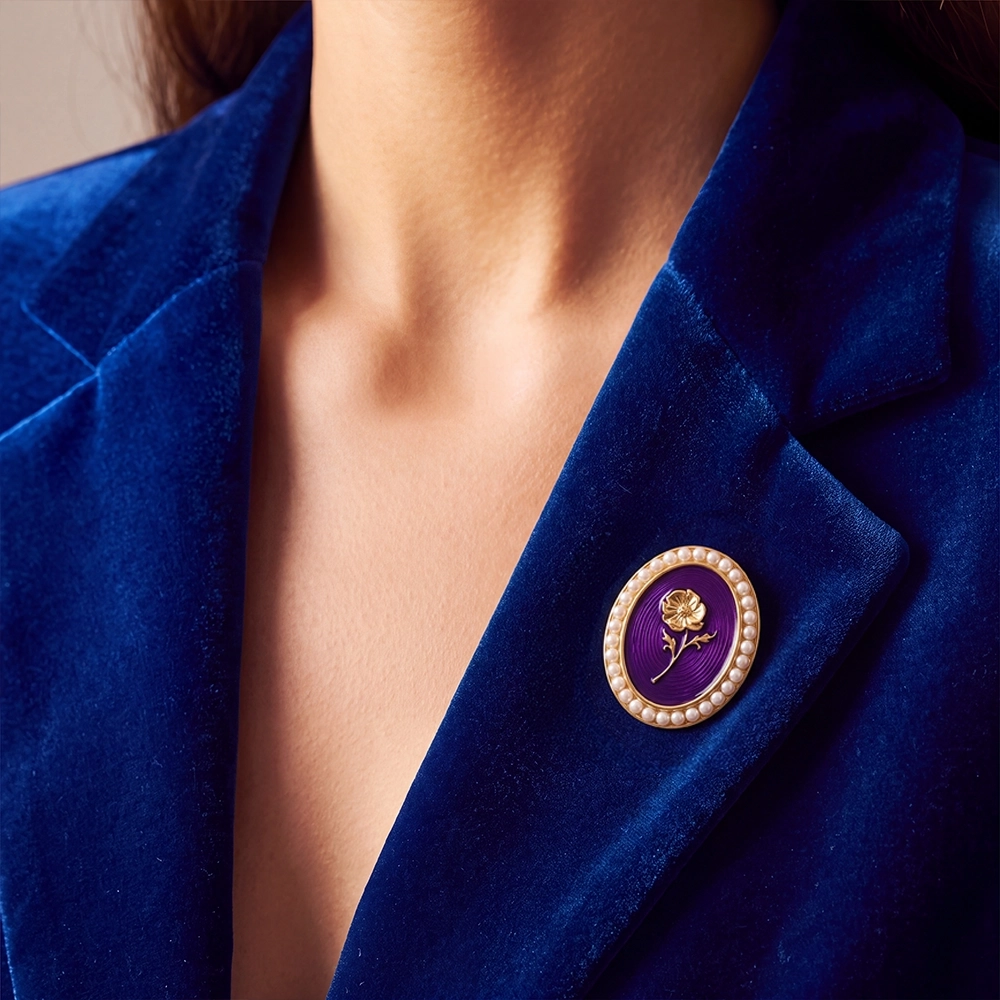 Model wearing Pride brooch
