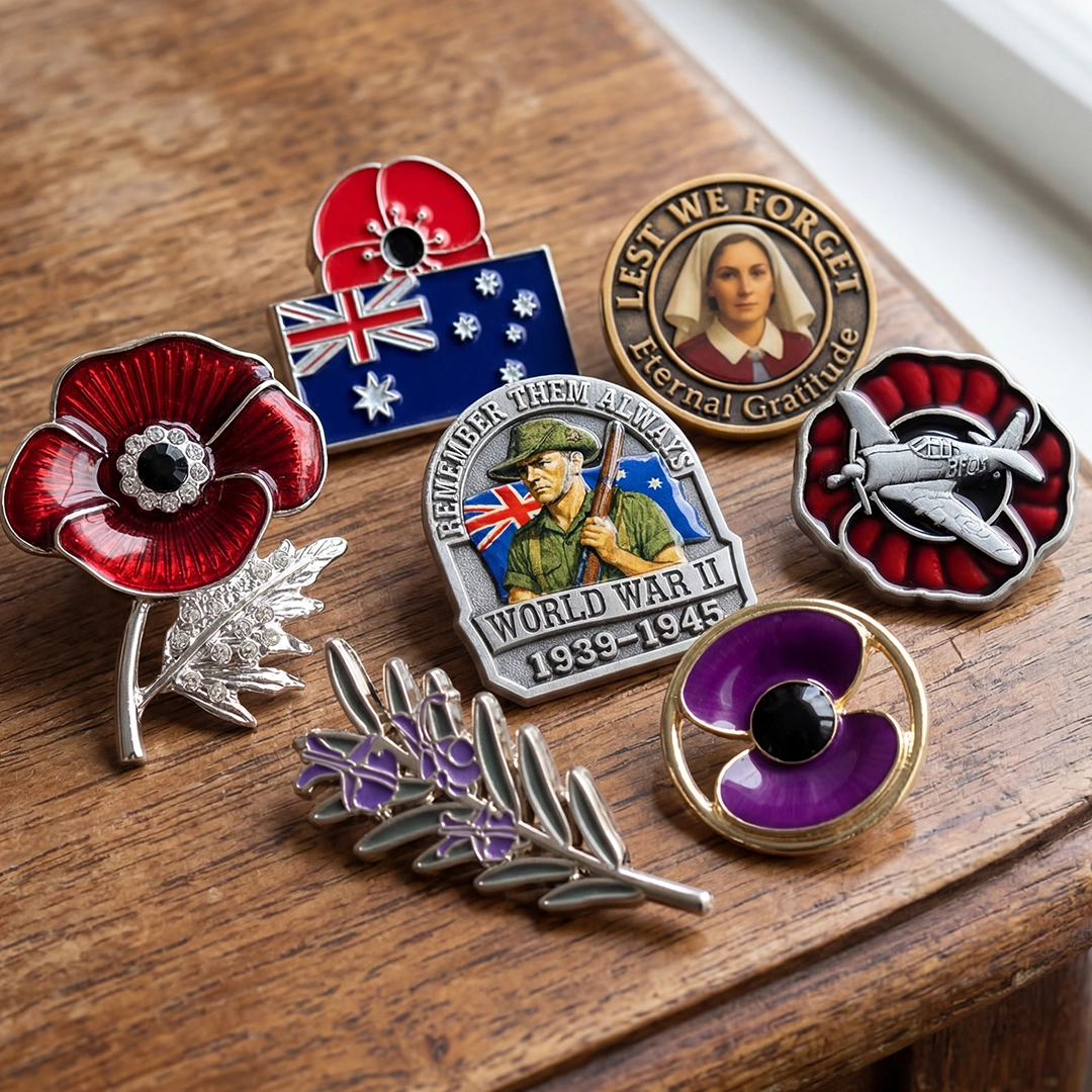 Military themed lapel pins and badges